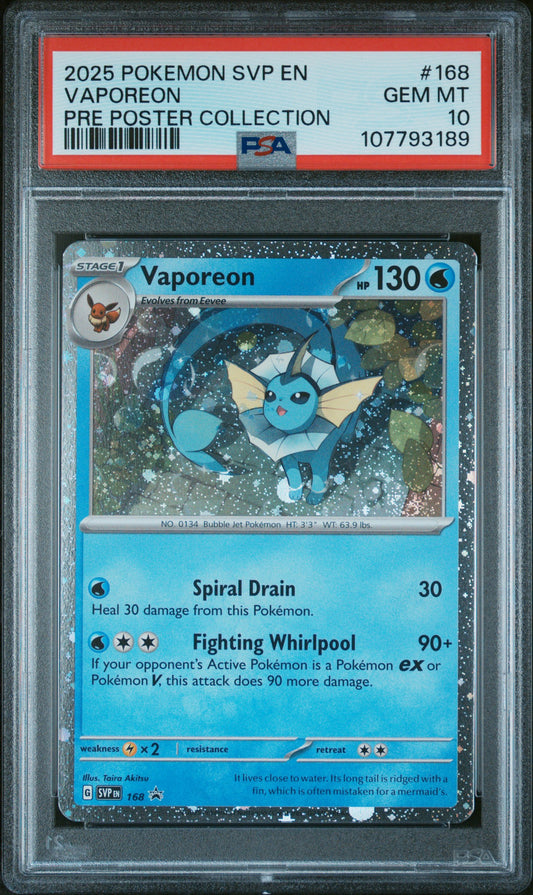 2025 Pokemon Svp Black Star Promo #168 Vaporeon Pre Poster Collection PSA 10