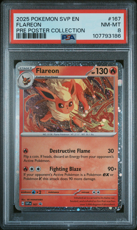 2025 Pokemon Svp En-Sv Black Star Promo #167 Flareon Pre Poster Collection PSA 8