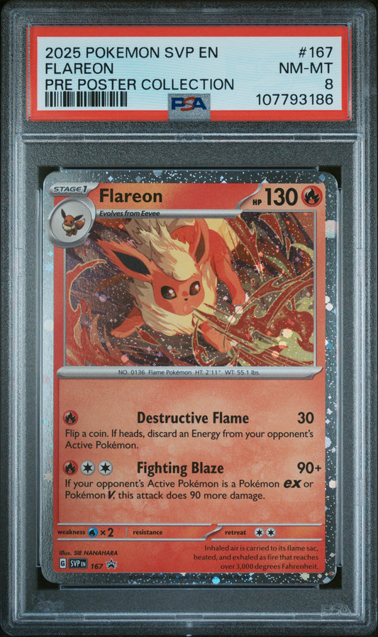 2025 Pokemon Svp En-Sv Black Star Promo #167 Flareon Pre Poster Collection PSA 8