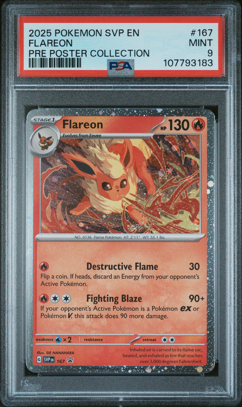 2025 Pokemon Svp En-Sv Black Star Promo #167 Flareon Pre Poster Collection PSA 9