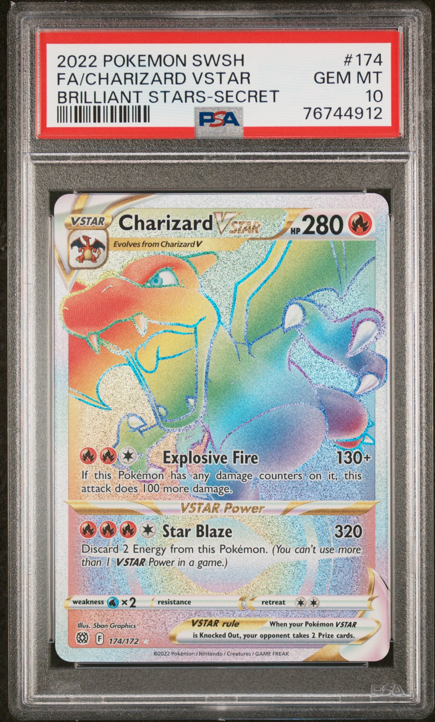 2022 Pokemon SWSH Brilliant Stars #174 Fa/Charizard Vstar Secret PSA 10