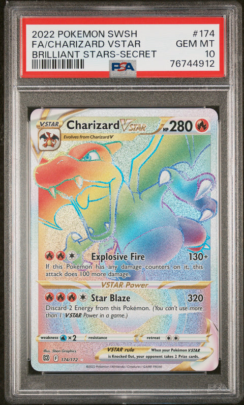 2022 Pokemon SWSH Brilliant Stars #174 Fa/Charizard Vstar Secret PSA 10