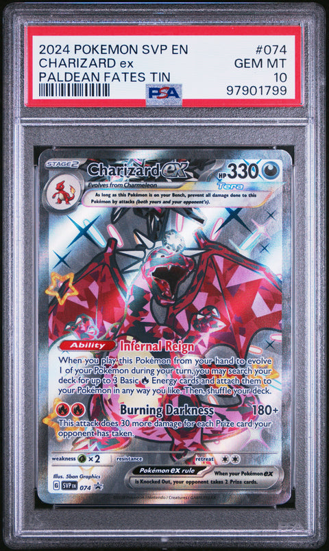 2024 Pokemon Svp Black Star Promo #074 Charizard Ex Paldean Fates Tin PSA 10