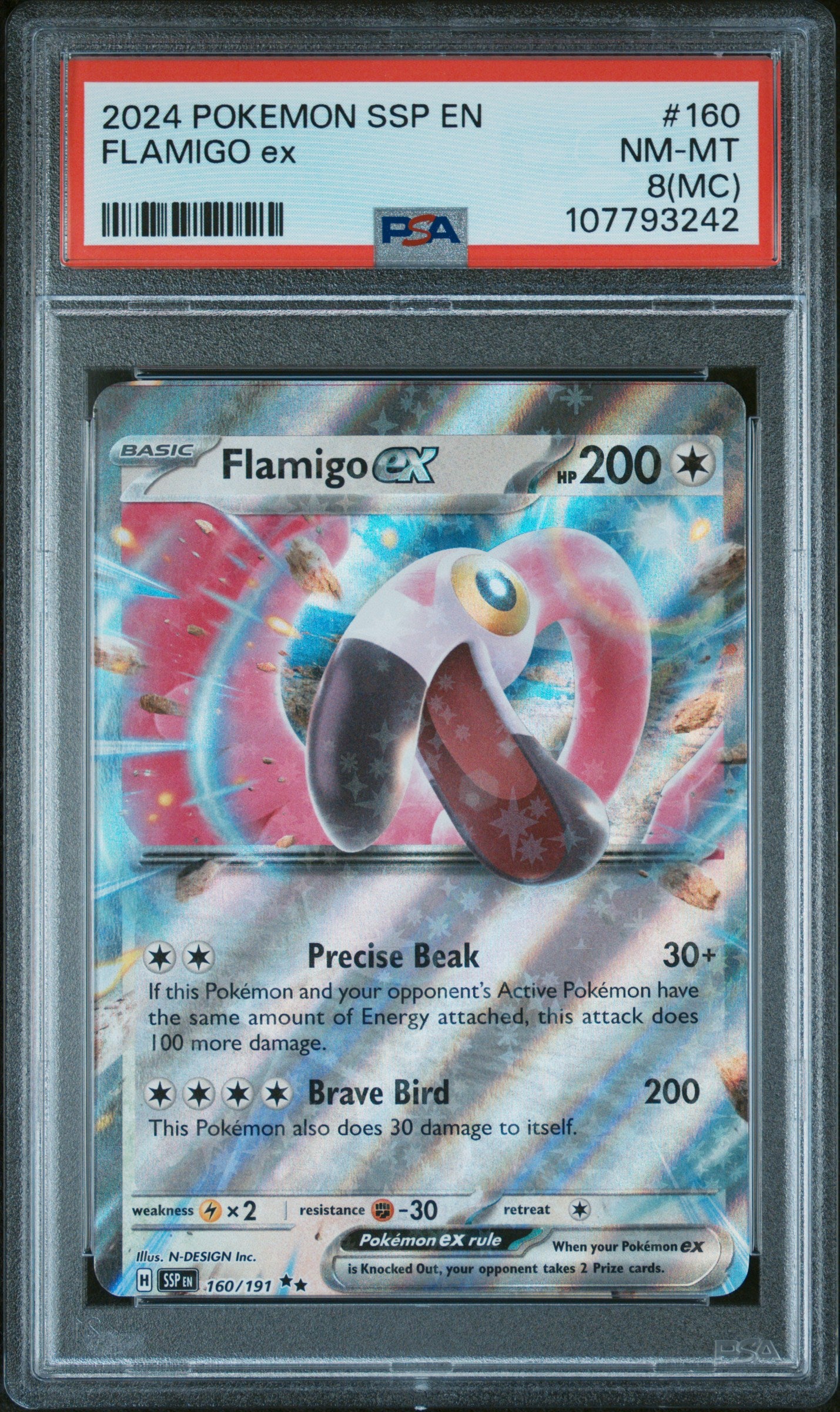 2024 Pokemon Ssp En-Surging Sparks #160 Flamigo Ex PSA 8