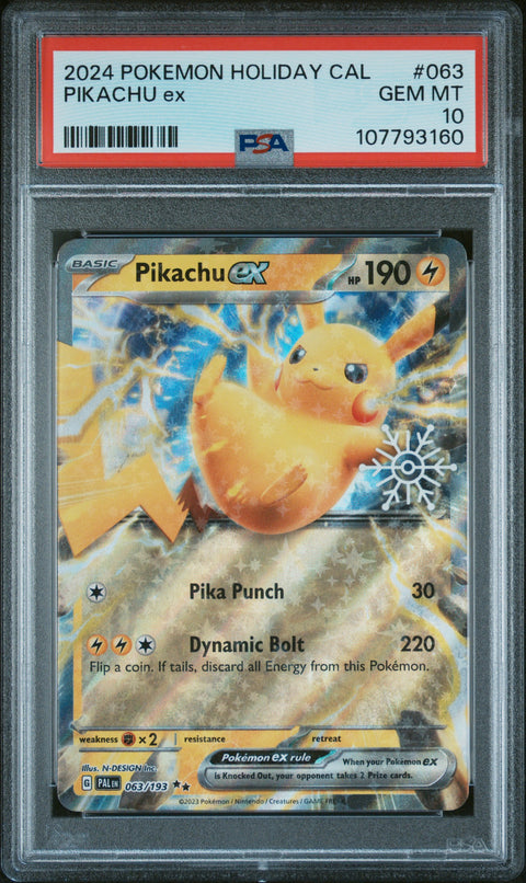 2024 Pokemon Holiday Calendar #063 Pikachu Ex PSA 10