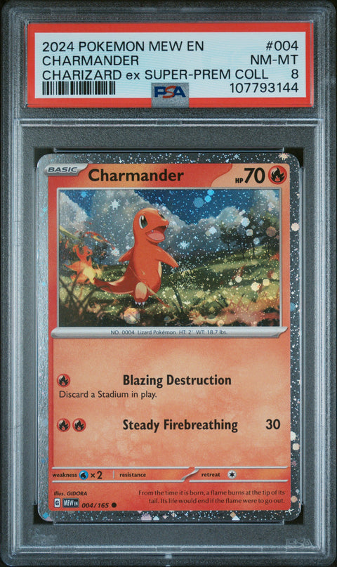 2024 Pokemon Mew En-151 #004 Charmander Charizard Ex Super-Prem Coll PSA 8
