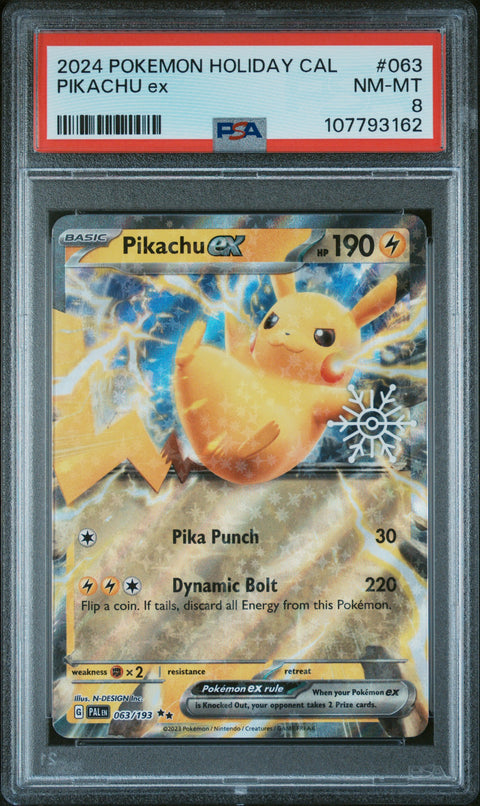 2024 Pokemon Holiday Calendar #063 Pikachu Ex PSA 8
