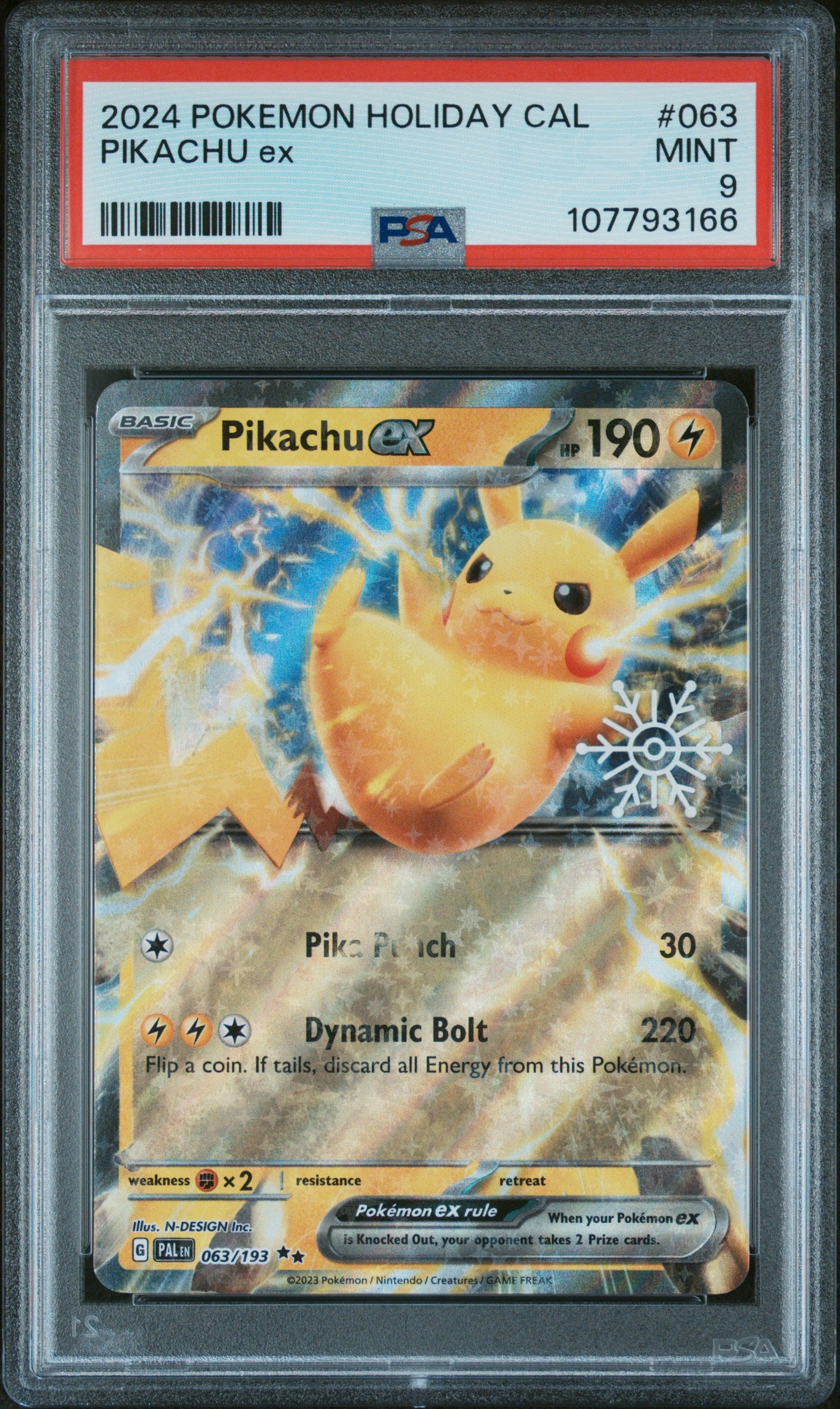 2024 Pokemon Holiday Calendar #063 Pikachu Ex PSA 9