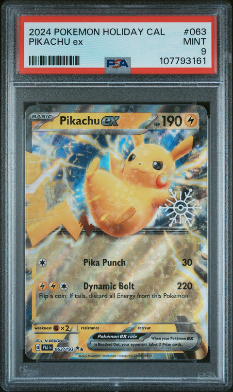 2024 Pokemon Holiday Calendar #063 Pikachu Ex PSA 9