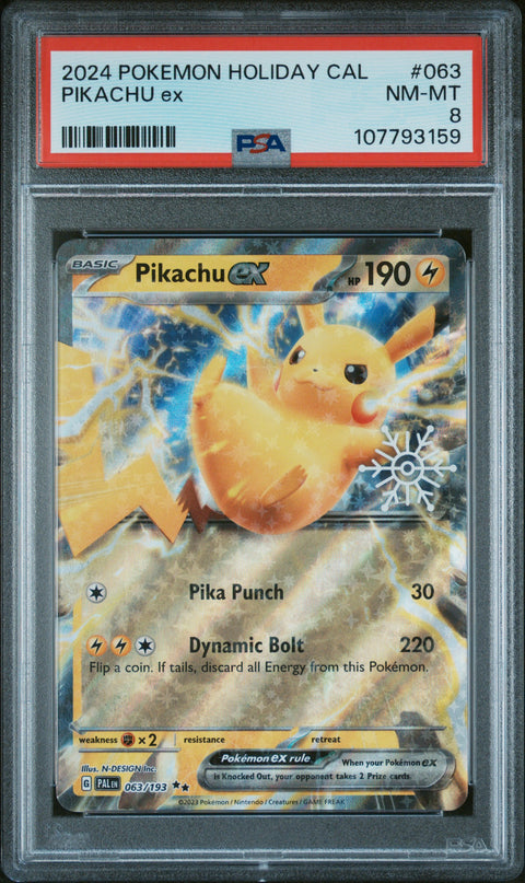 2024 Pokemon Holiday Calendar #063 Pikachu Ex PSA 8