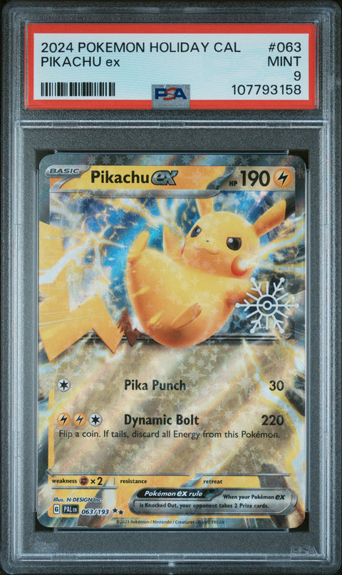 2024 Pokemon Holiday Calendar #063 Pikachu Ex PSA 9