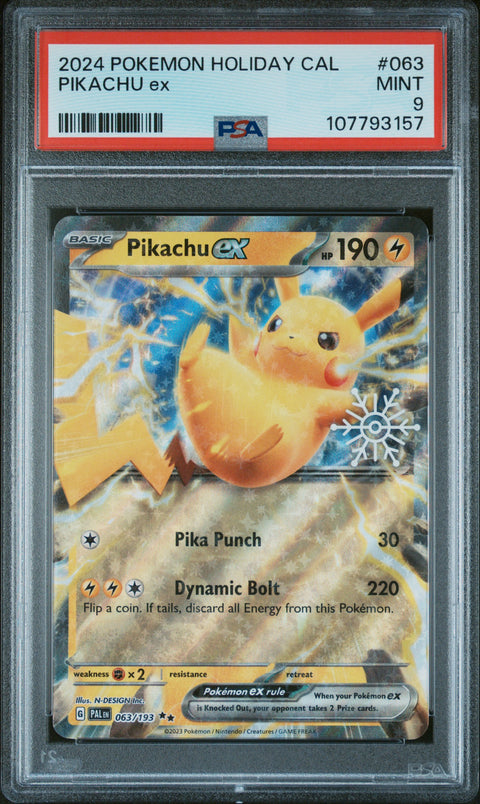 2024 Pokemon Holiday Calendar #063 Pikachu Ex PSA 9