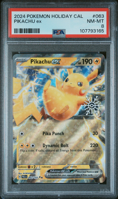 2024 Pokemon Holiday Calendar #063 Pikachu Ex PSA 8