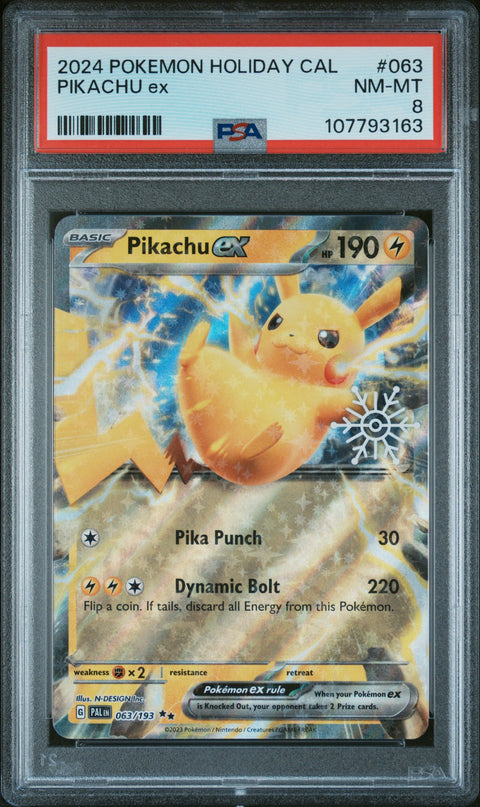 2024 Pokemon Holiday Calendar #063 Pikachu Ex PSA 8
