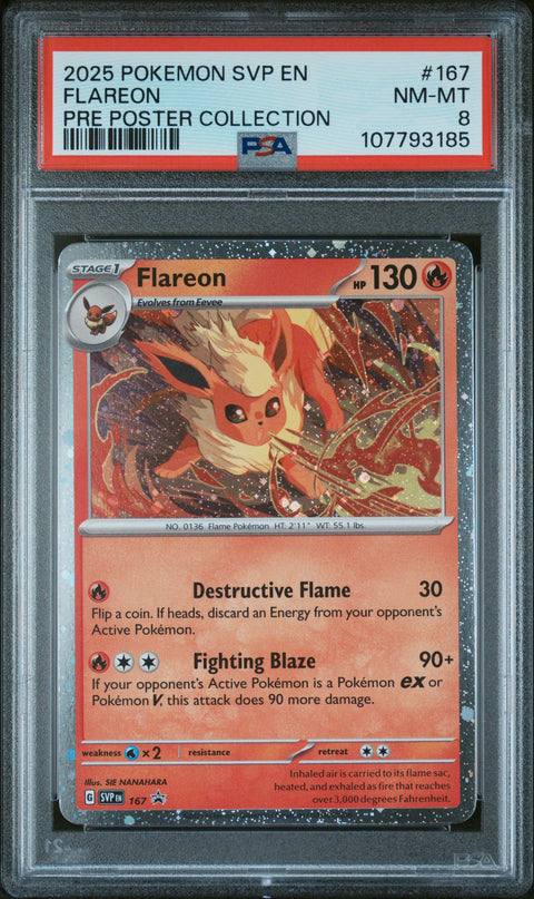 2025 Pokemon Svp En-Sv Black Star Promo #167 Flareon Pre Poster Collection PSA 8
