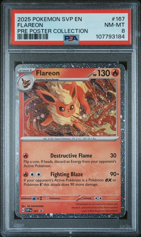 2025 Pokemon Svp En-Sv Black Star Promo #167 Flareon Pre Poster Collection PSA 8
