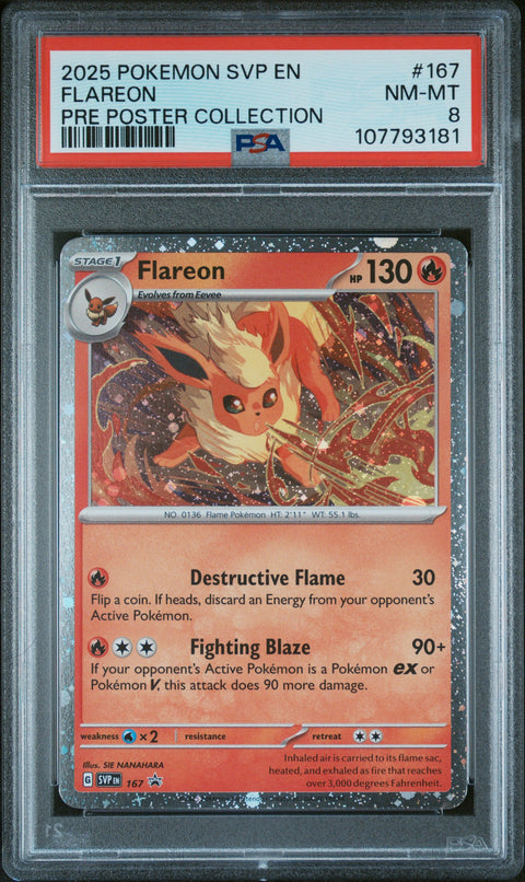 2025 Pokemon Svp En-Sv Black Star Promo #167 Flareon Pre Poster Collection PSA 8