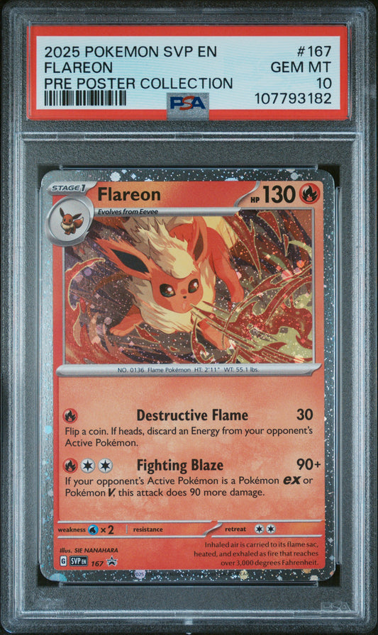 2025 Pokemon Svp Black Star Promo #167 Flareon Pre Poster Collection PSA 10