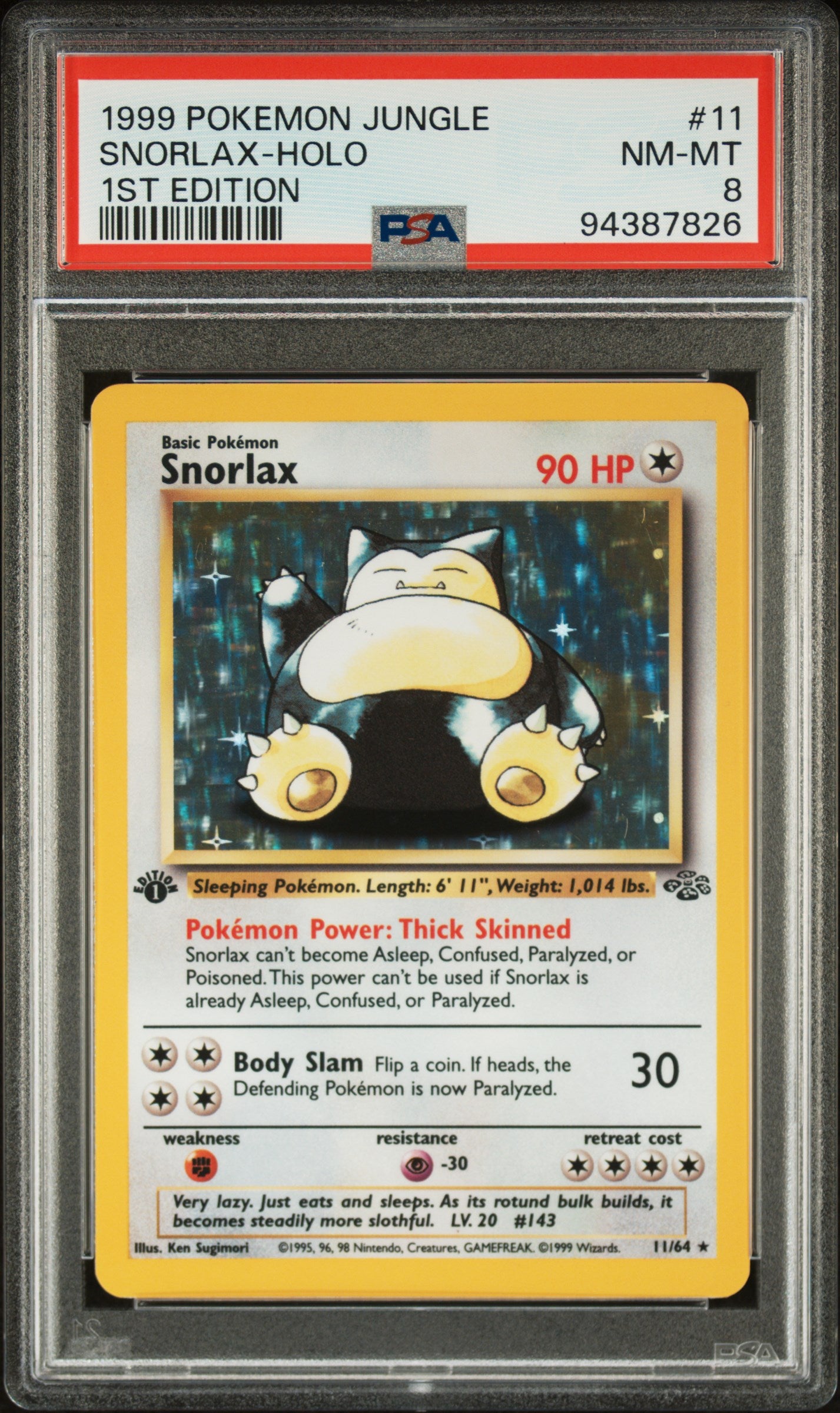 1999 Pokemon Jungle Snorlax-Holo #11 PSA 8