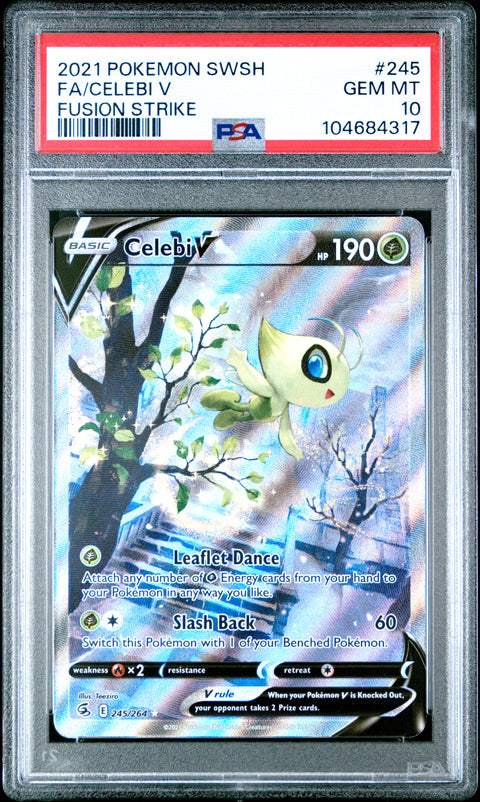 2021 Pokemon Sword & Shield Fusion Strike Fa/Celebi V #245 PSA 10