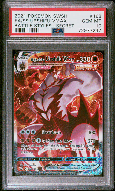 2021 Pokemon Sword & Shield Battle Styles Fa/Ss Urshifu Vmax #168 PSA 10