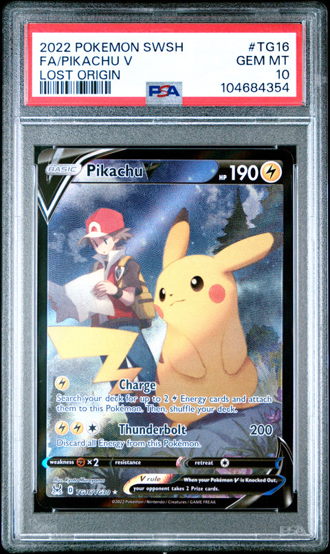 2022 Pokemon Sword & Shield Lost Origin Fa/Pikachu V #TG16 PSA 10