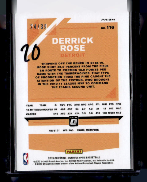 2020 Donruss Optic Black Velocity #116 Derrick Rose /39