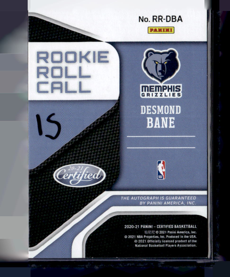 2021 Certified Rookie Roll Call Desmond Bane Auograph RC