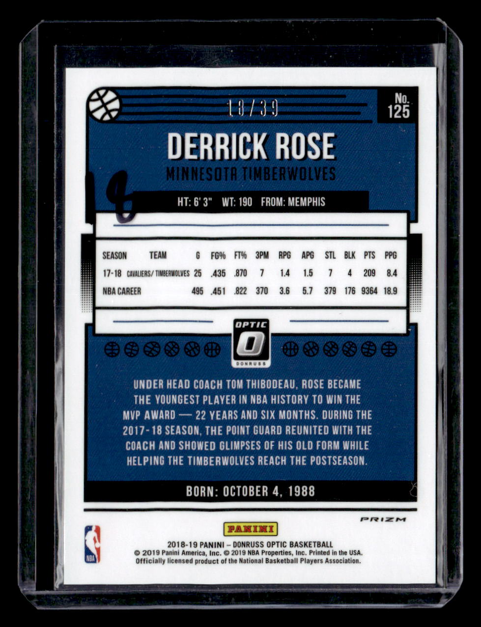 2018-19 Donruss Optic #125 Derrick Rose Red #/99