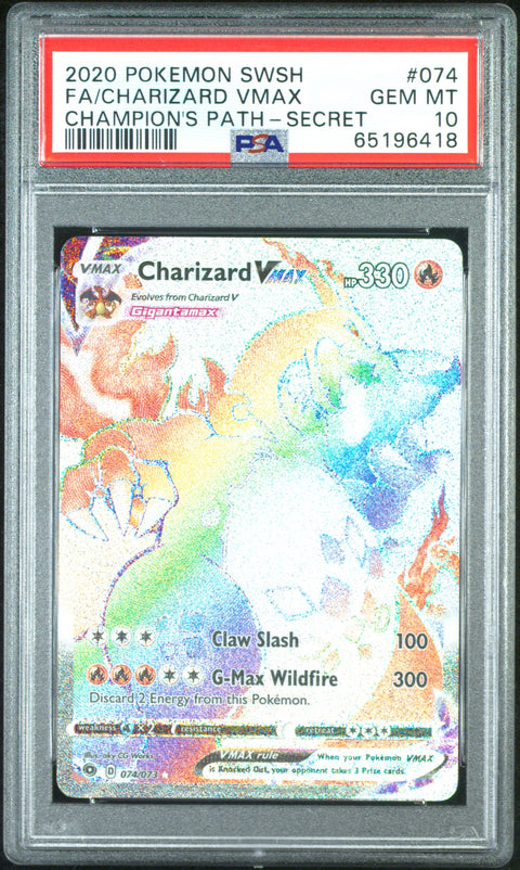 2020 Pokemon Sword & Shield Champion'S Path Fa/Charizard Vmax #074 PSA 10