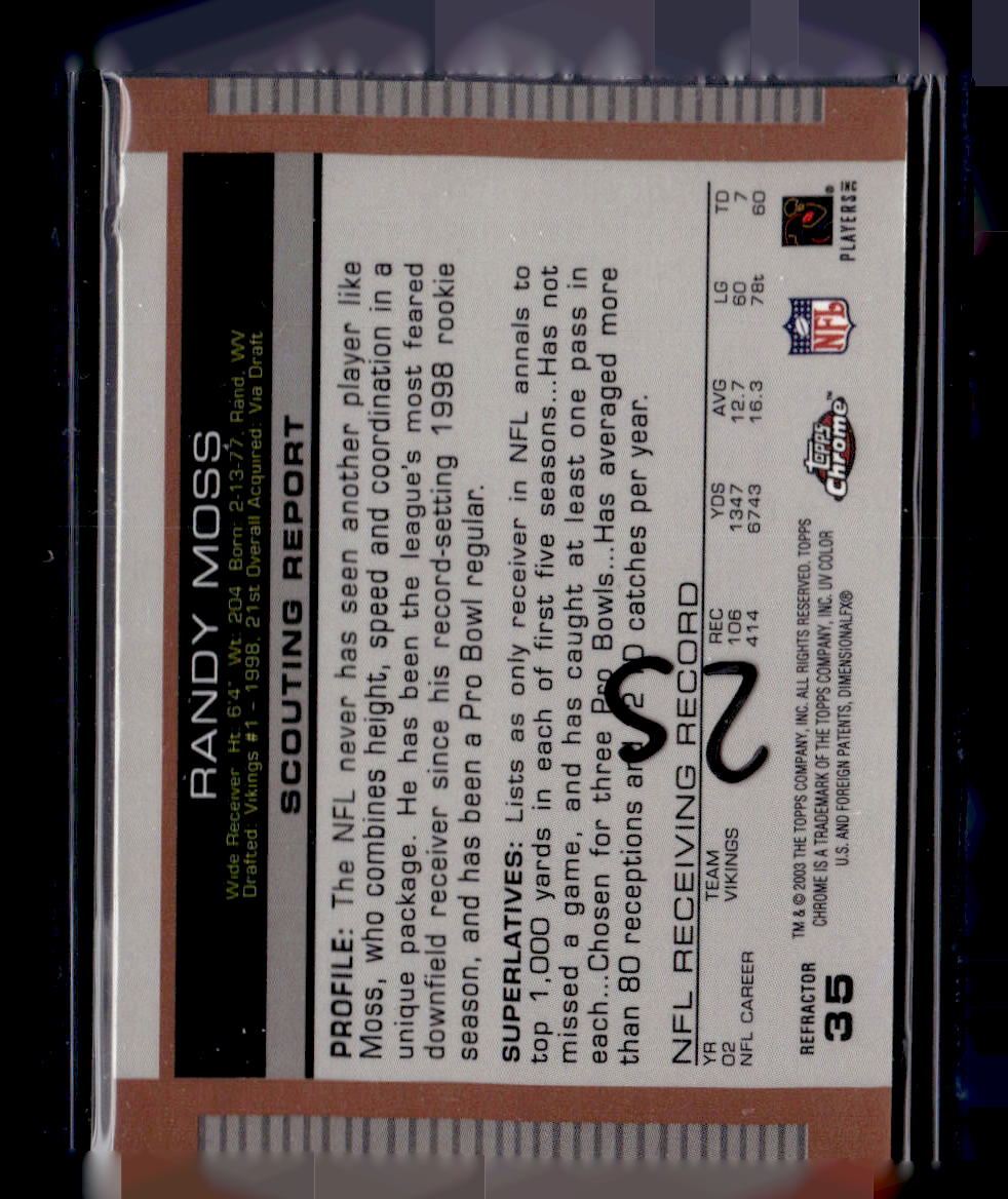 2003 Topps Draft Picks & Prospects #35 Randy Moss Chrome Gold Refractors