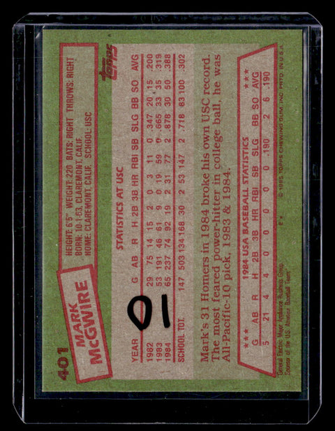 1985 Topps #401 Mark McGwire