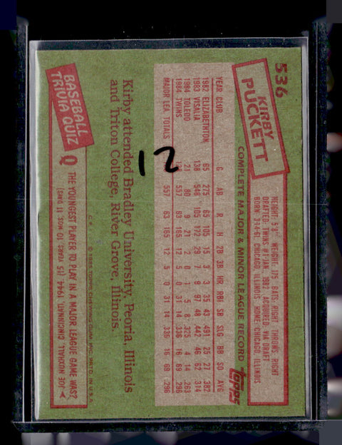 1985 Topps #536 Kirby Puckett