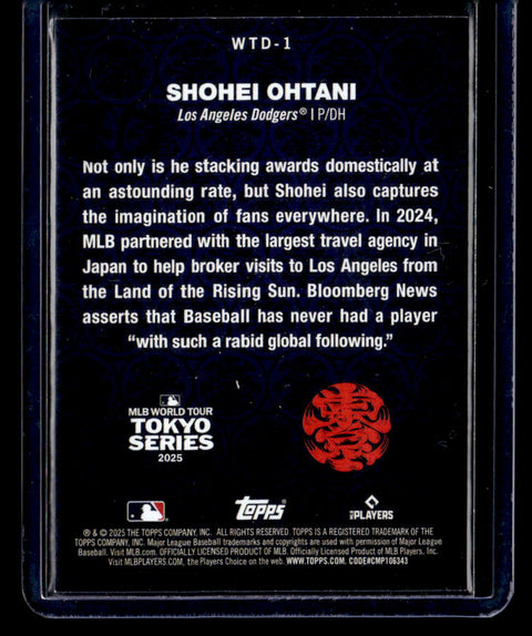 2025 Topps #WTD-1 Shohei Ohtani World Tour Domination