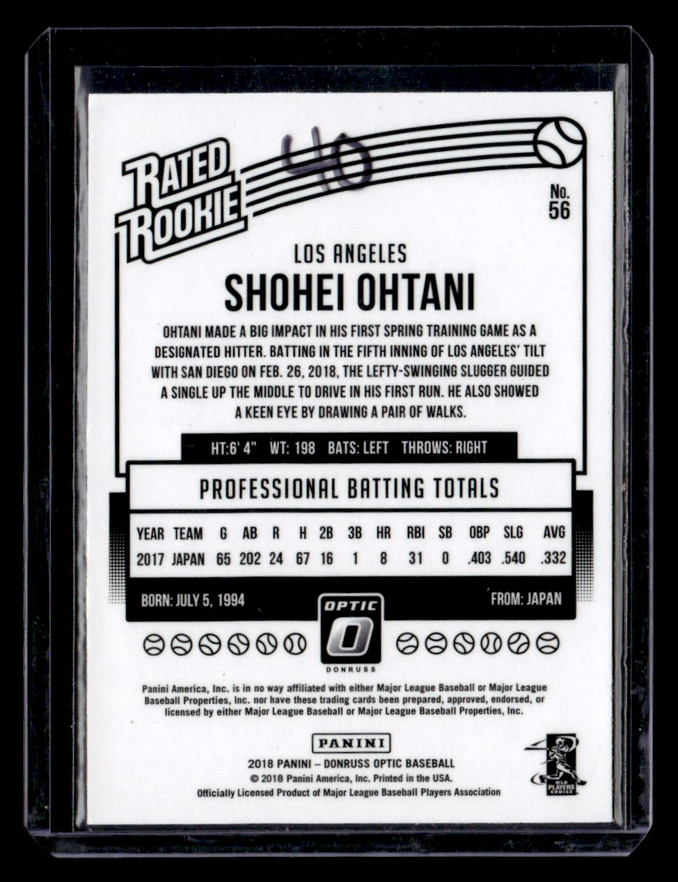2018 Donruss Optic #56 Shohei Ohtani