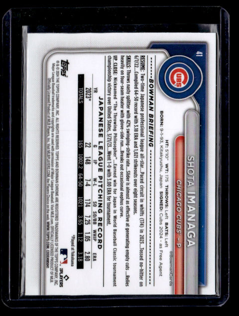 2024 Bowman Chrome Shota Imanaga Green /99