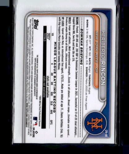 2024 Bowman Chrome Heriberto Rincon Autographs Orange Lava Refractors /25