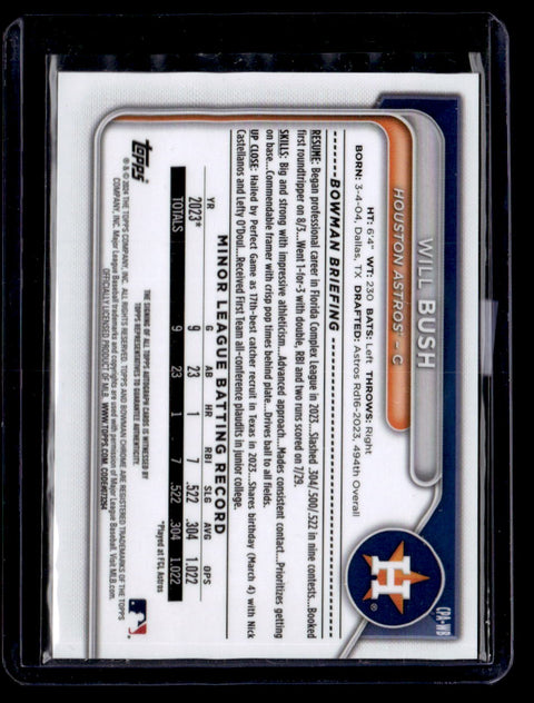 2024 Bowman Chrome #CPA-WB Will Bush Prospects Autographs Refractors #/499