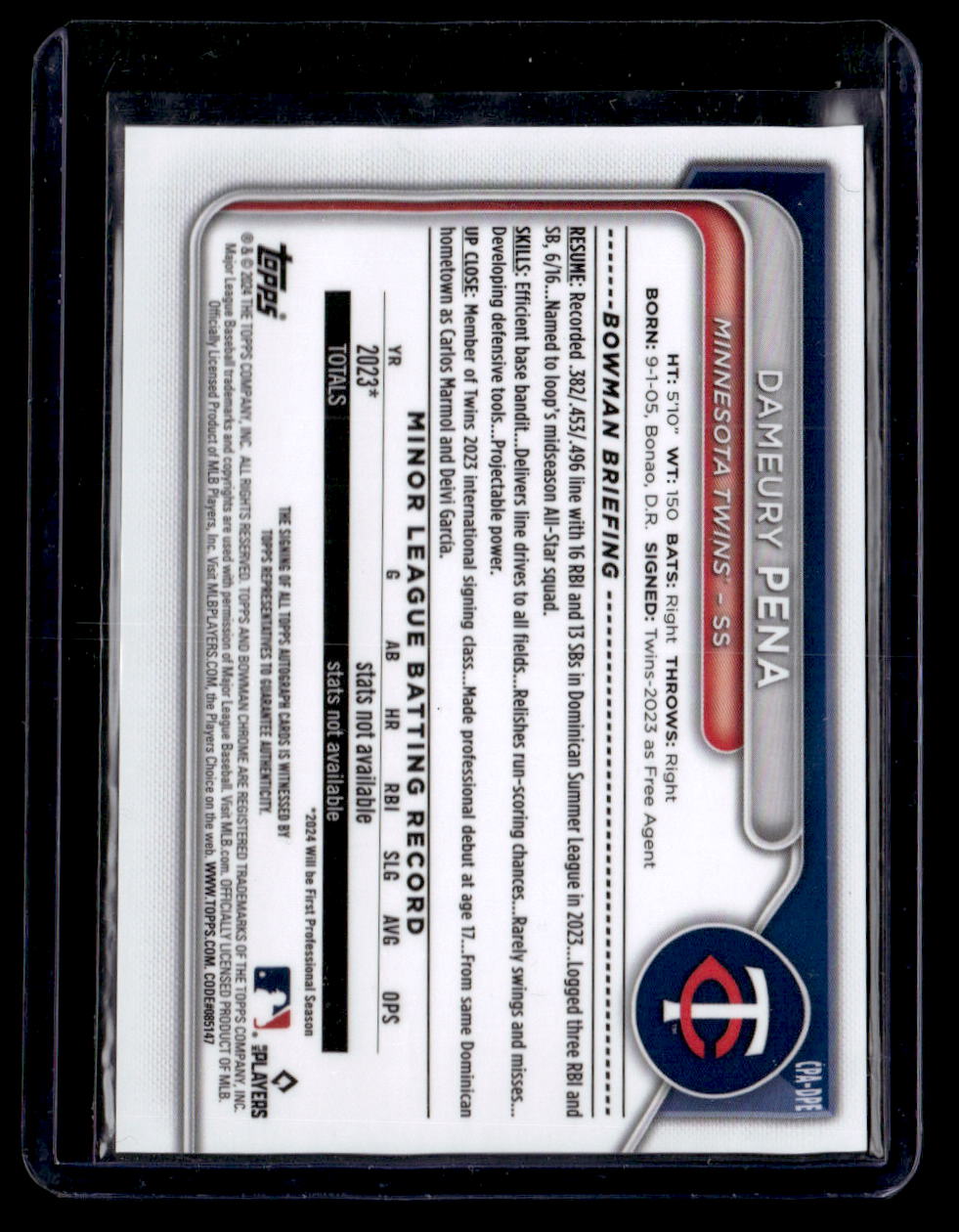 2024 Bowman Chrome Dameury Pena Gold Sparkle Auto /50