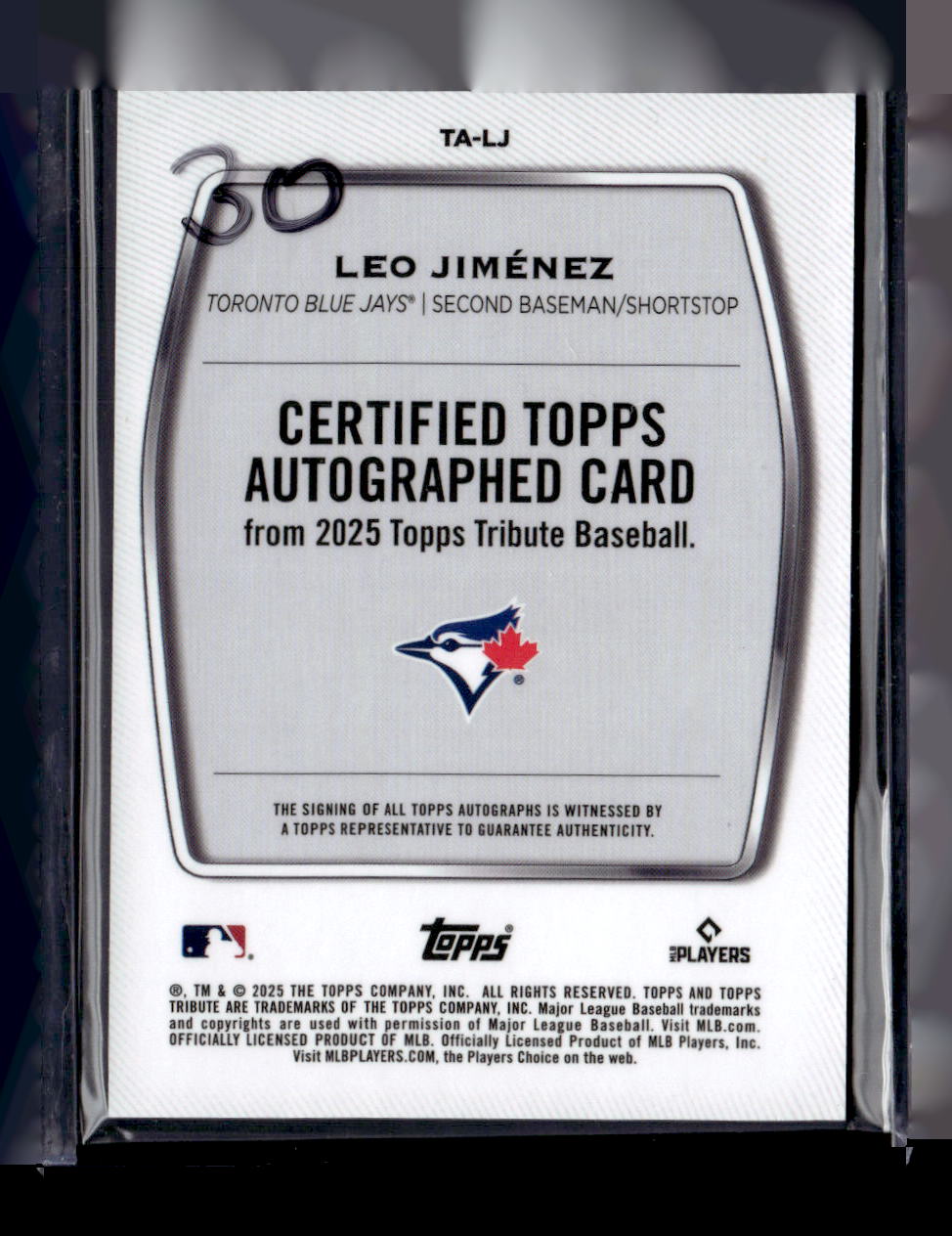 2025 Topps Tribute Certified Autograph Leo Jimenez /50