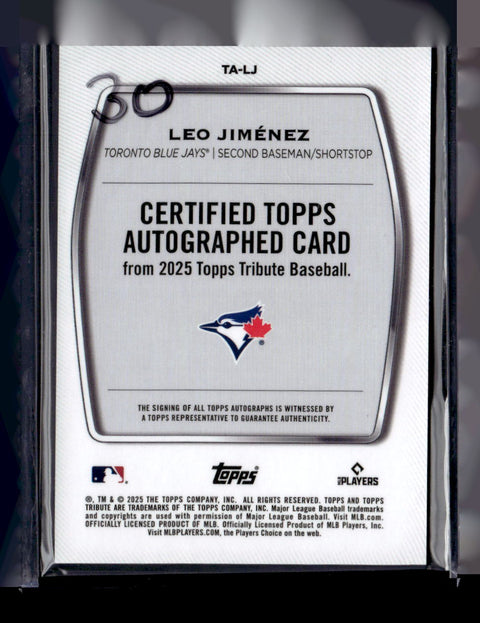 2025 Topps Tribute Certified Autograph Leo Jimenez /50