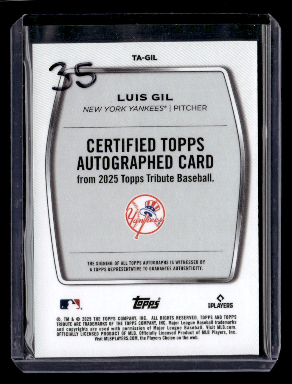 2025 Topps Tribute Luis Gil Certified Autograph Card /99