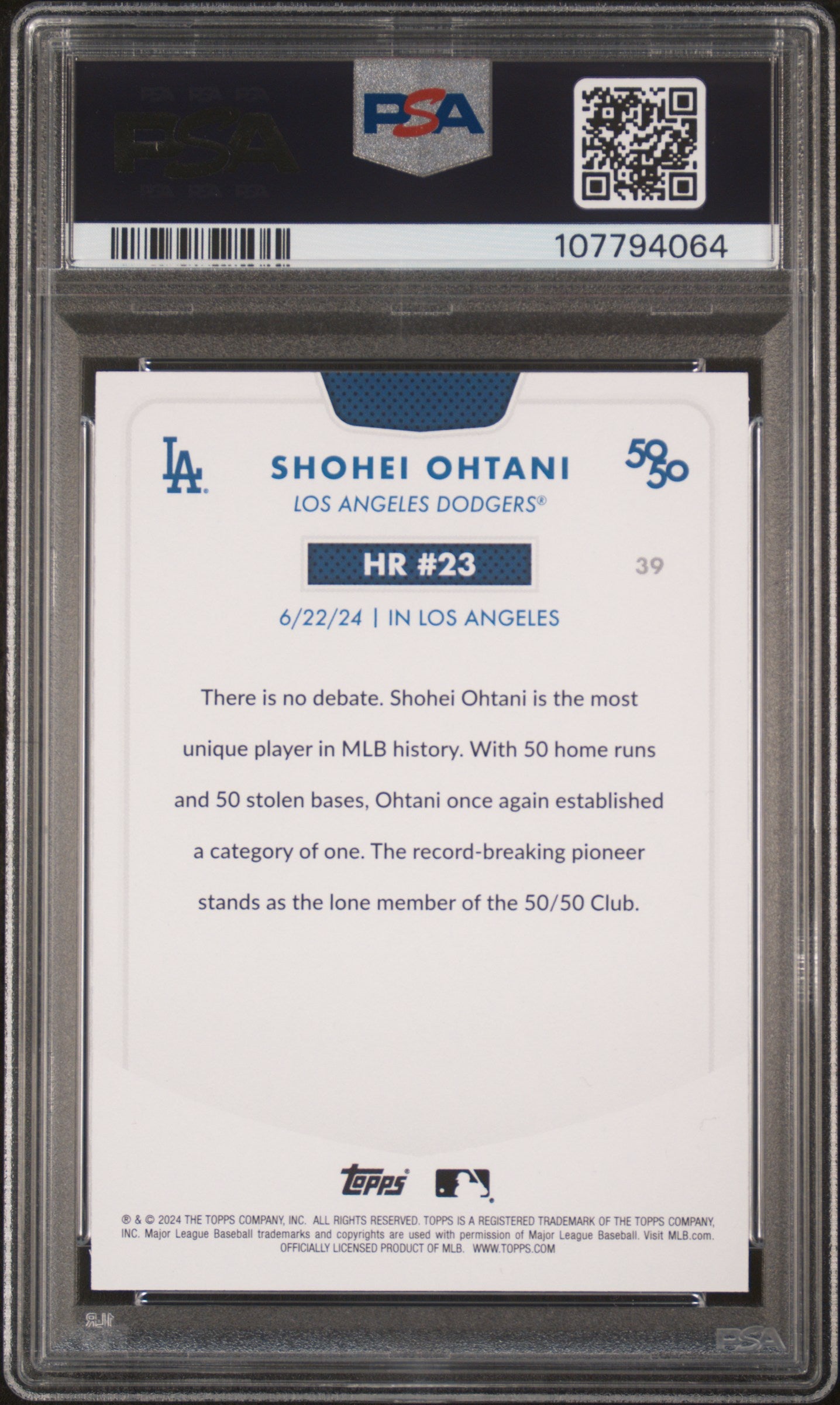 2024 Topps 50/50 Shohei Ohtani #39 Shohei Ohtani PSA 9