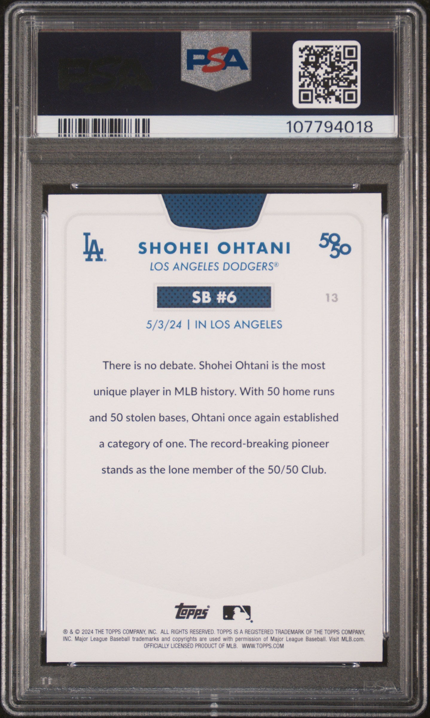 2024 Topps 50/50 Shohei Ohtani #13 Shohei Ohtani PSA 9