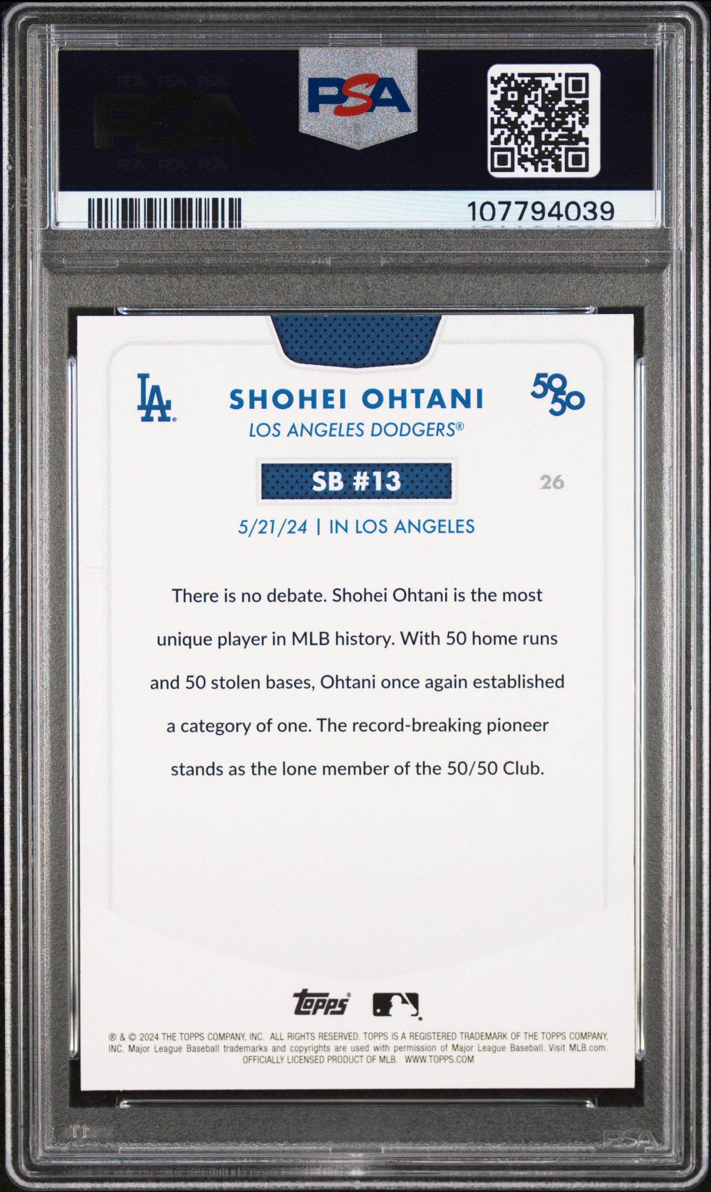 2024 Topps 50/50 Shohei Ohtani #26 Shohei Ohtani PSA 9