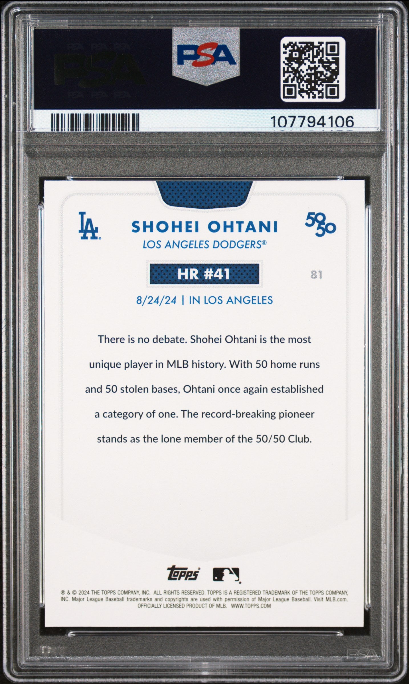 2024 Topps 50/50 Shohei Ohtani #81 Shohei Ohtani PSA 9