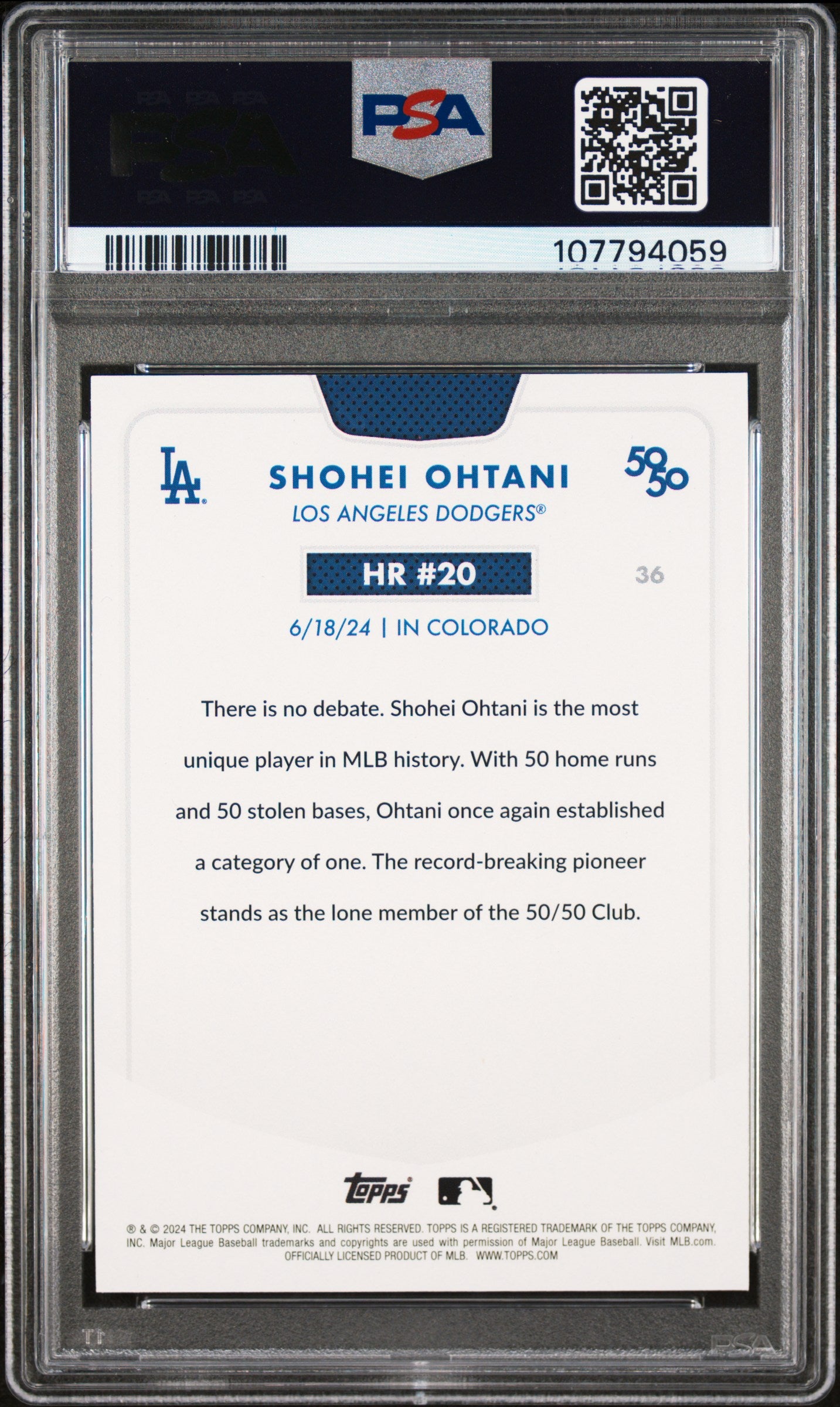 2024 Topps 50/50 Shohei Ohtani #36 Shohei Ohtani PSA 9