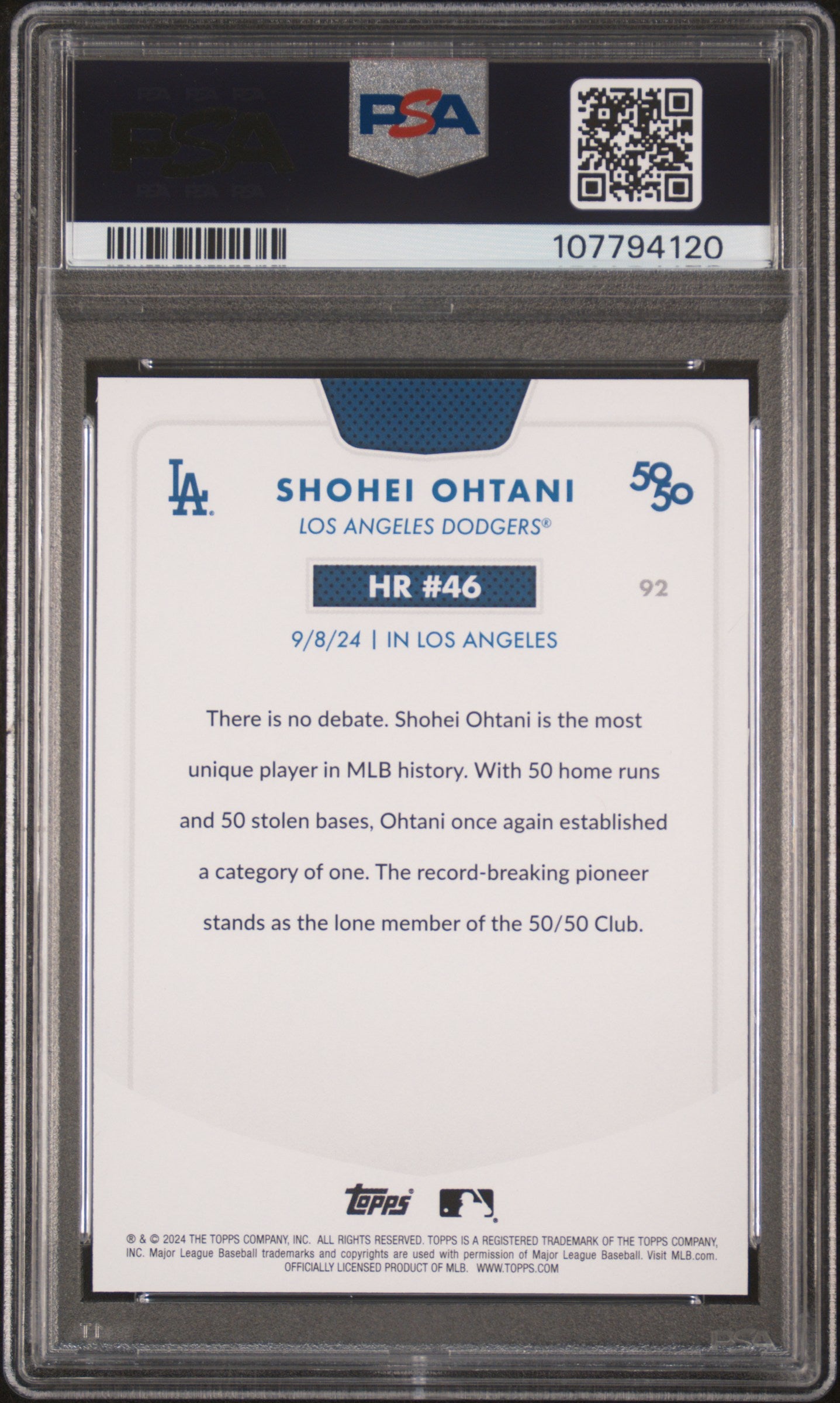 2024 Topps 50/50 Shohei Ohtani #92 Shohei Ohtani PSA 9