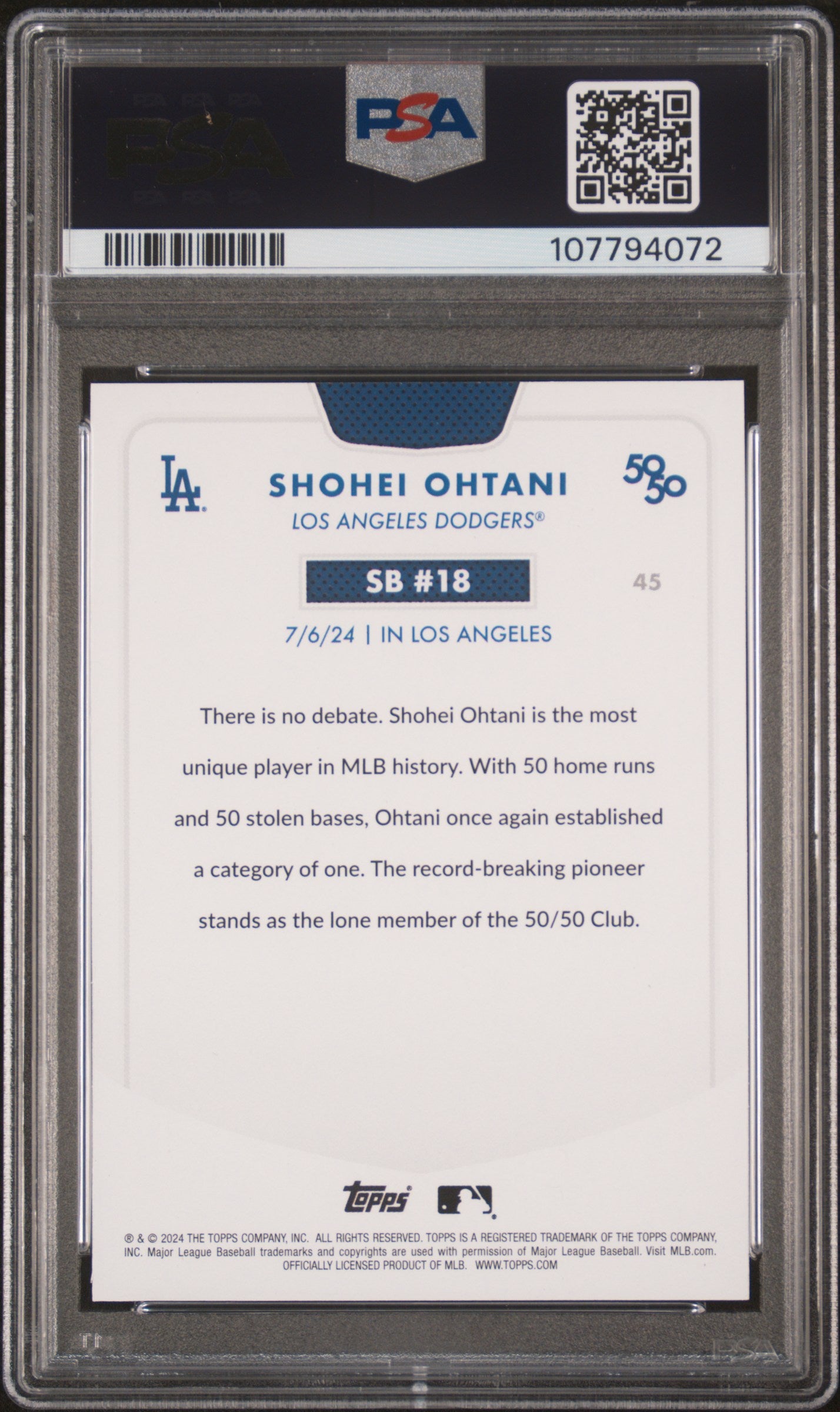 2024 Topps 50/50 Shohei Ohtani #45 Shohei Ohtani PSA 9