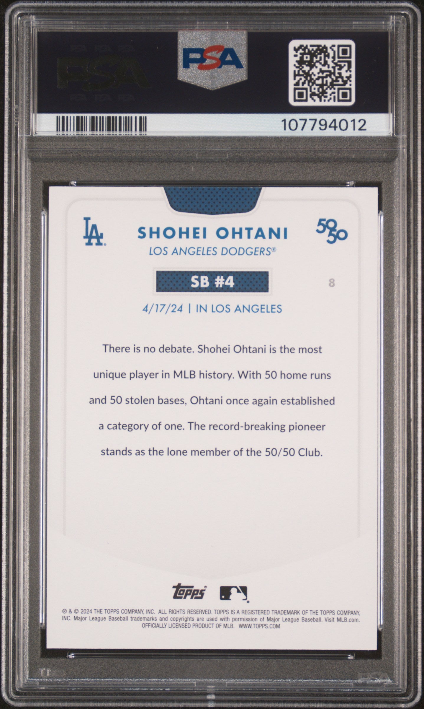 2024 Topps 50/50 Shohei Ohtani #8 Shohei Ohtani PSA 7